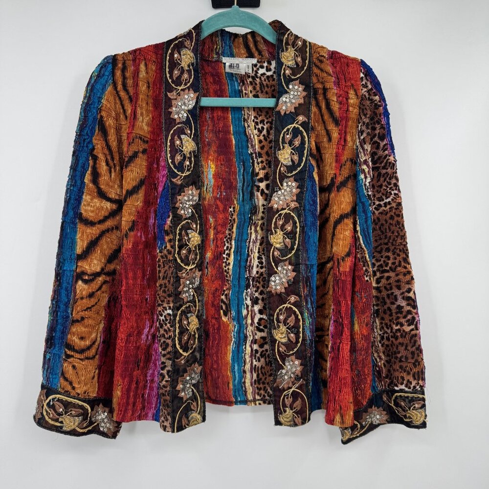 Colorful Beautiful Alberto Malaki Cardigan Woman’s size medium art to wear crink